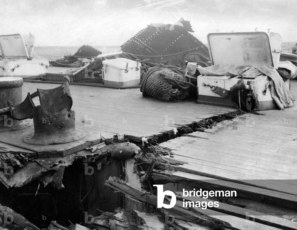 Damaged deck of the SMS Derfflinger, 1916 (b/w photo)