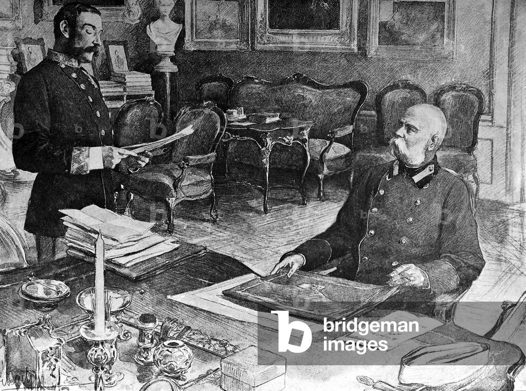 Field Marshal-Lieutenant von Bolfras and Emperor Franz Joseph I. (b/w photo)