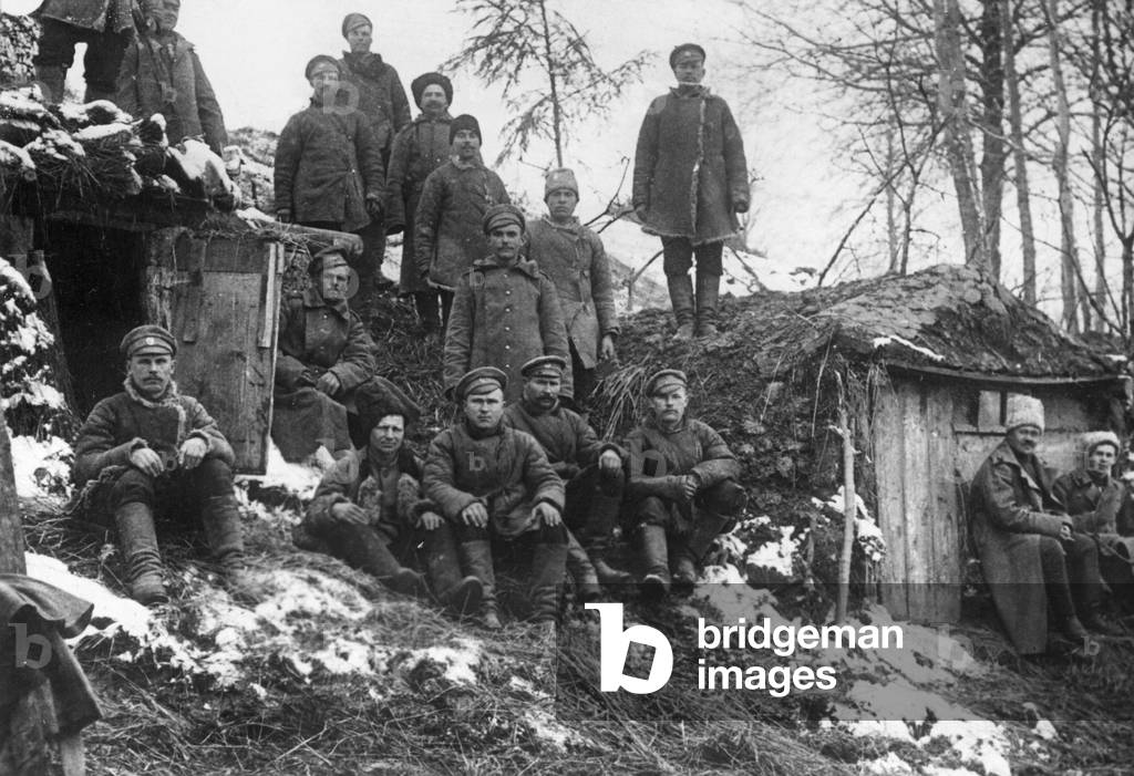 Russian dugouts, 1915 (b/w photo)