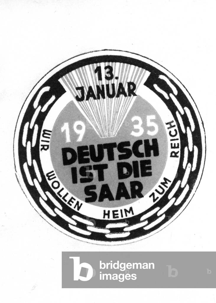 Advertising stamp for the Saar referendum, 1935 (b/w photo)