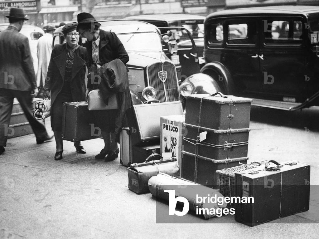Abandoned luggage at a Paris train station, 1939 (b/w photo)
