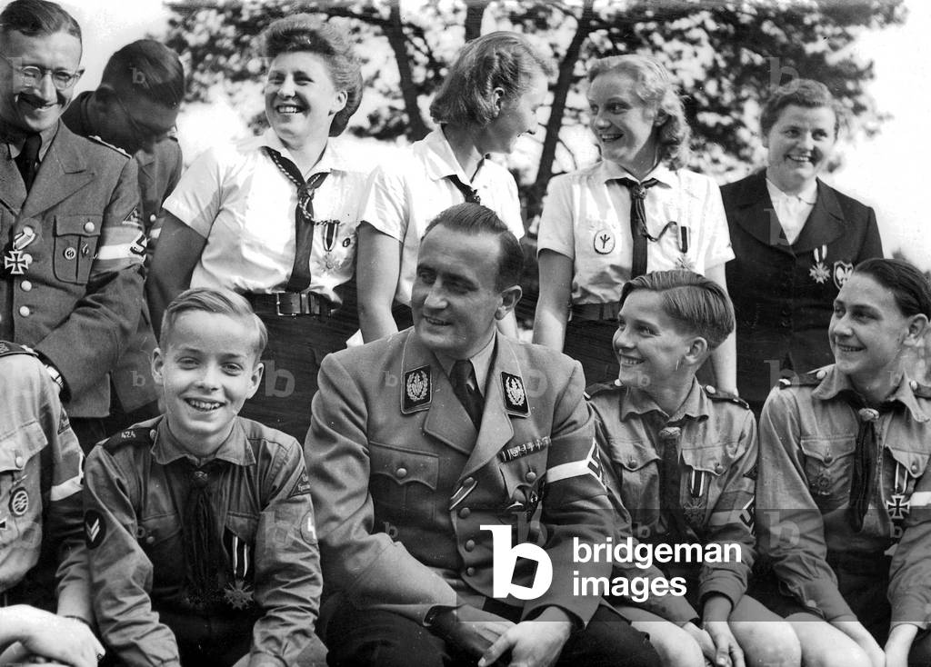 Axmann with Hitler Youth from Hamburg, 1943 (b/w photo)