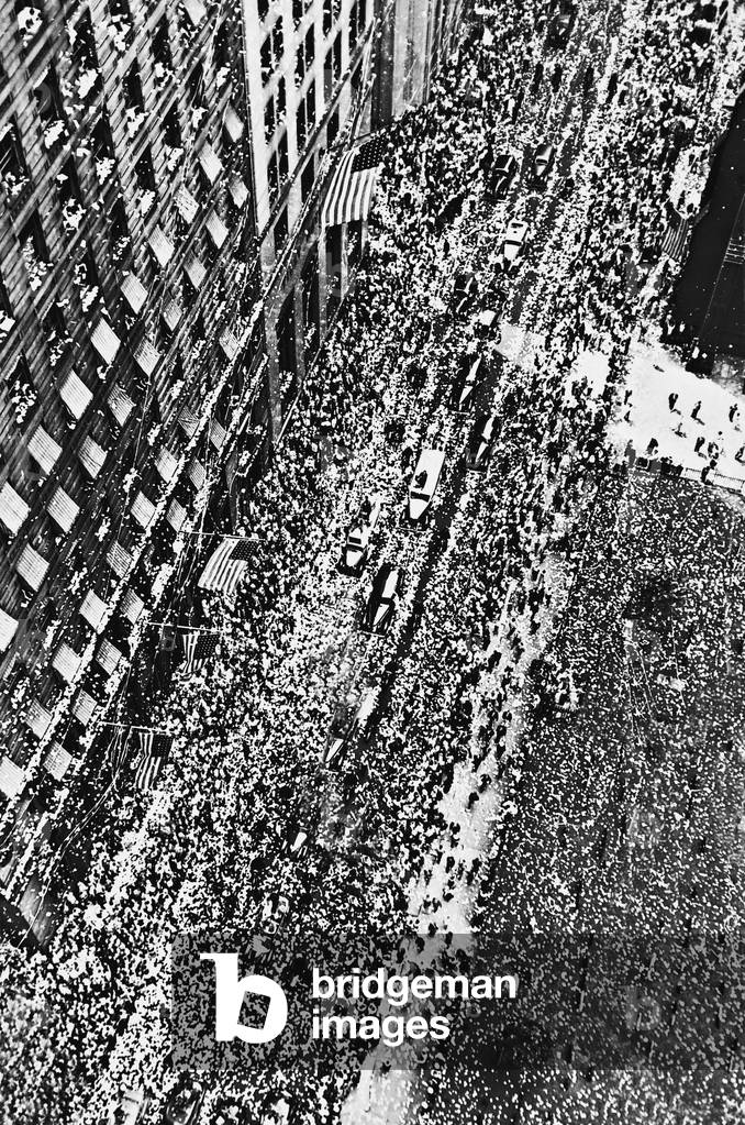 Ticker tape parade for Douglas Corrigan in New York, 1938 (b/w photo)