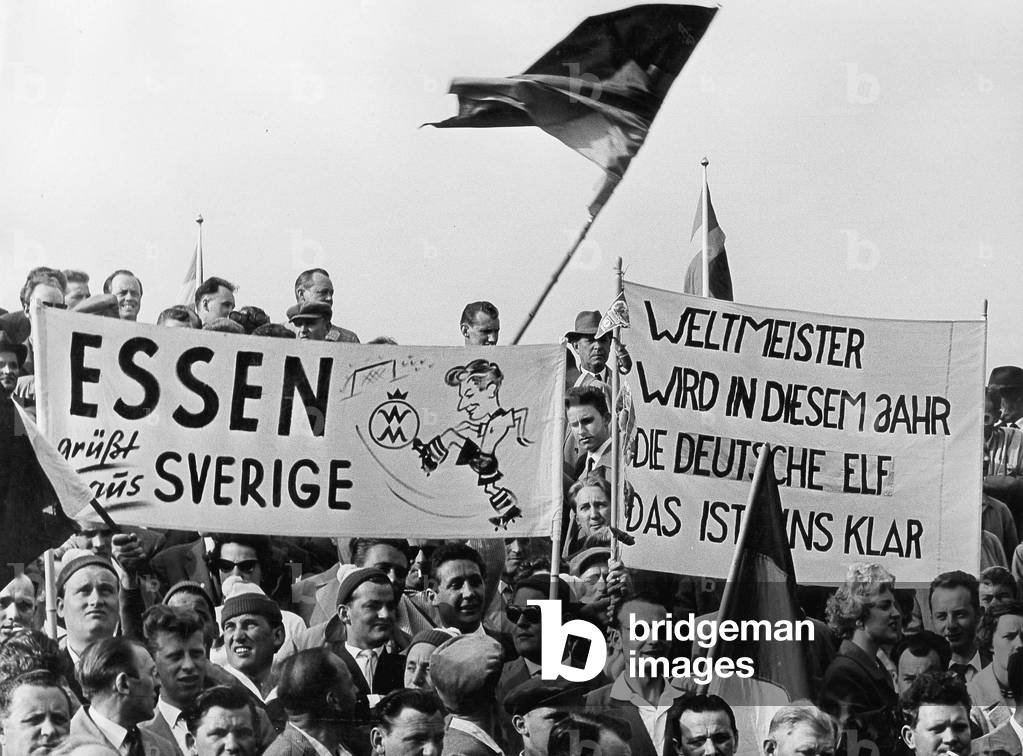 Fans at the 1958 FIFA World Cup (b/w photo)