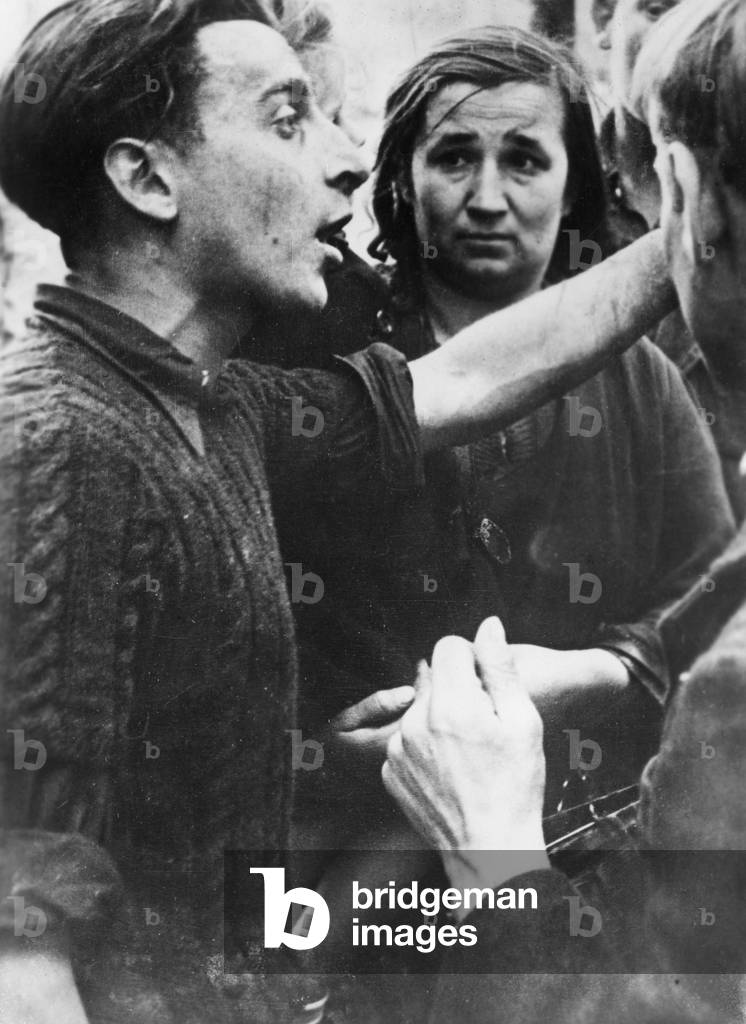 French civilians during the fights in Normandy, 1944 (b/w photo)