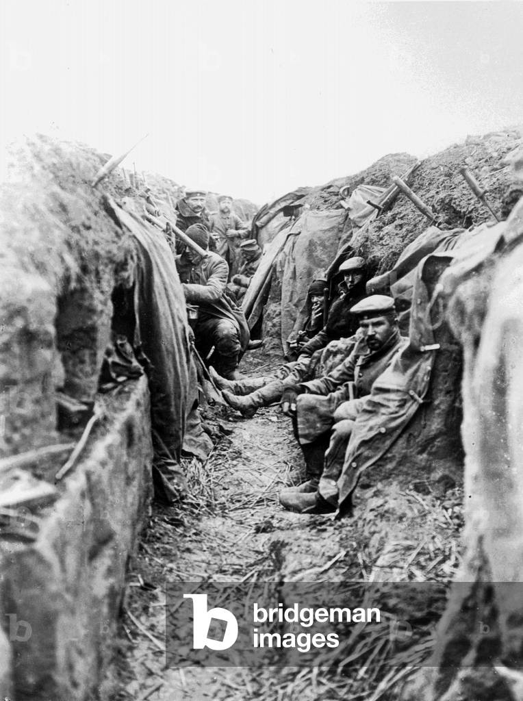 German soldiers in a trench, 1915 (b/w photo)