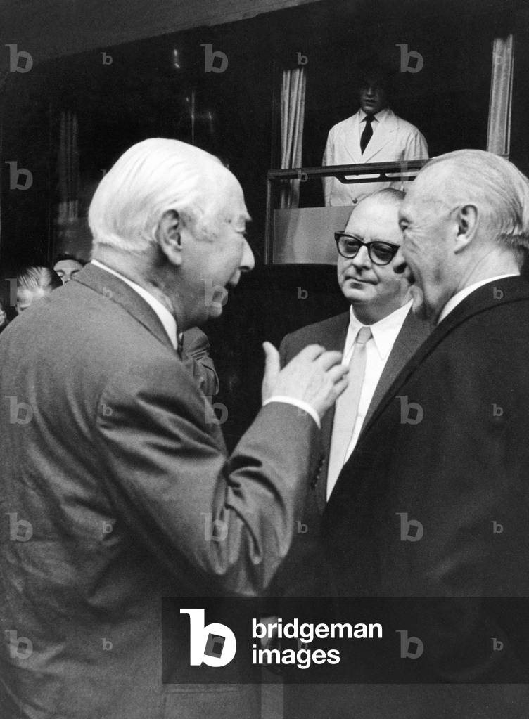 Theodor Heuss with von Brentano and Adenauer, June 1958 (b/w photo)