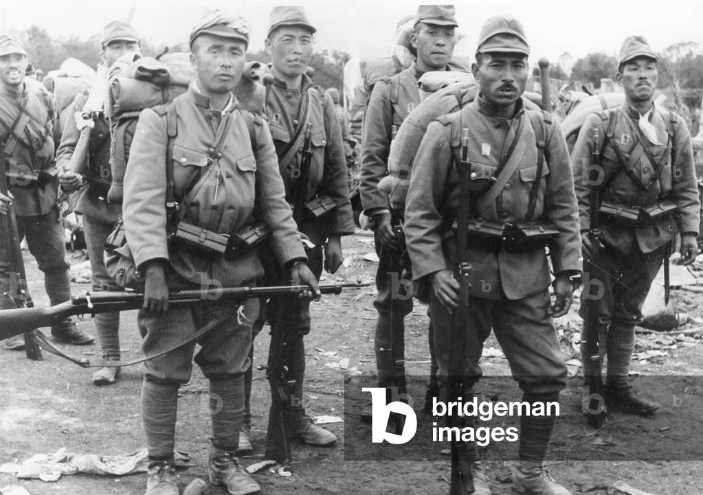 Japanese soldiers during the Battle of Nanking, 1938 (b/w photo)