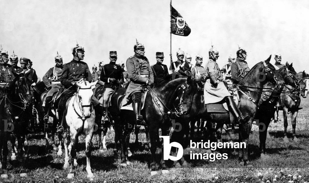 Kaiser Wilhelm II with his general staff, 1913 (b/w photo)