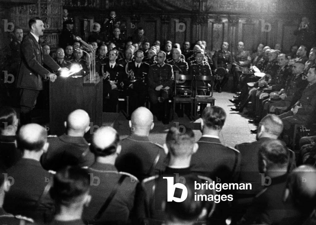 Adolf Hitler at the Artus Court in Danzig, 1938 (b/w photo)