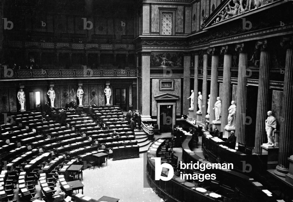Meeting hall of the Austrian Empire Council in Vienna, 1910 (b/w photo)