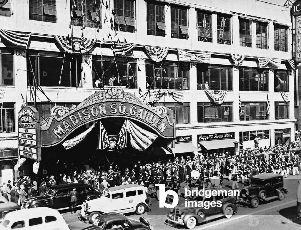Assembly of the Legion in Madison Square Garden, 1937 (b/w photo)