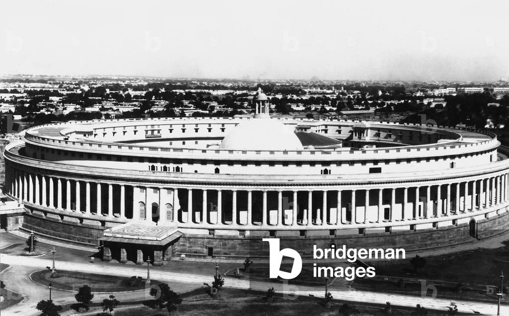 The Parliament in New Delhi (b/w photo)
