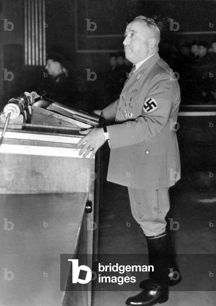 Robert Ley at the opening of the National Vocational Competition, 1938 (b/w photo)