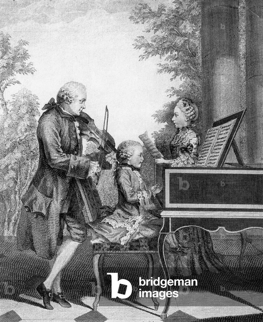 Wolfgang Amadeus Mozart, Leopold Mozart and Maria Mozart when playing music, 1764