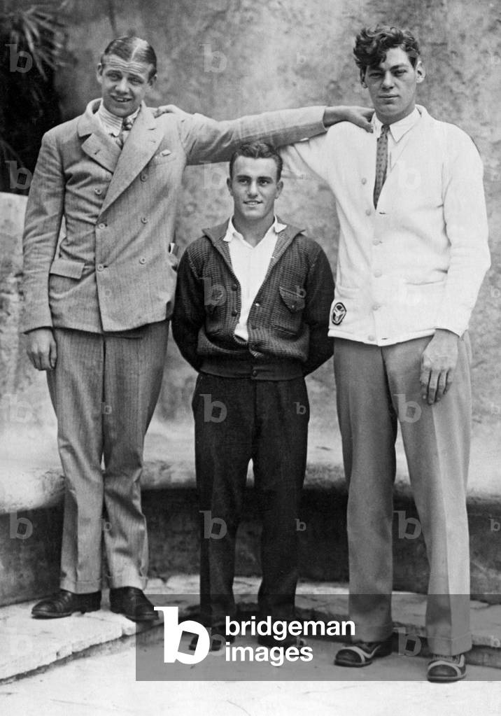 Arne Borg, Dos Jandines and Johnny Weissmuller (b/w photo)