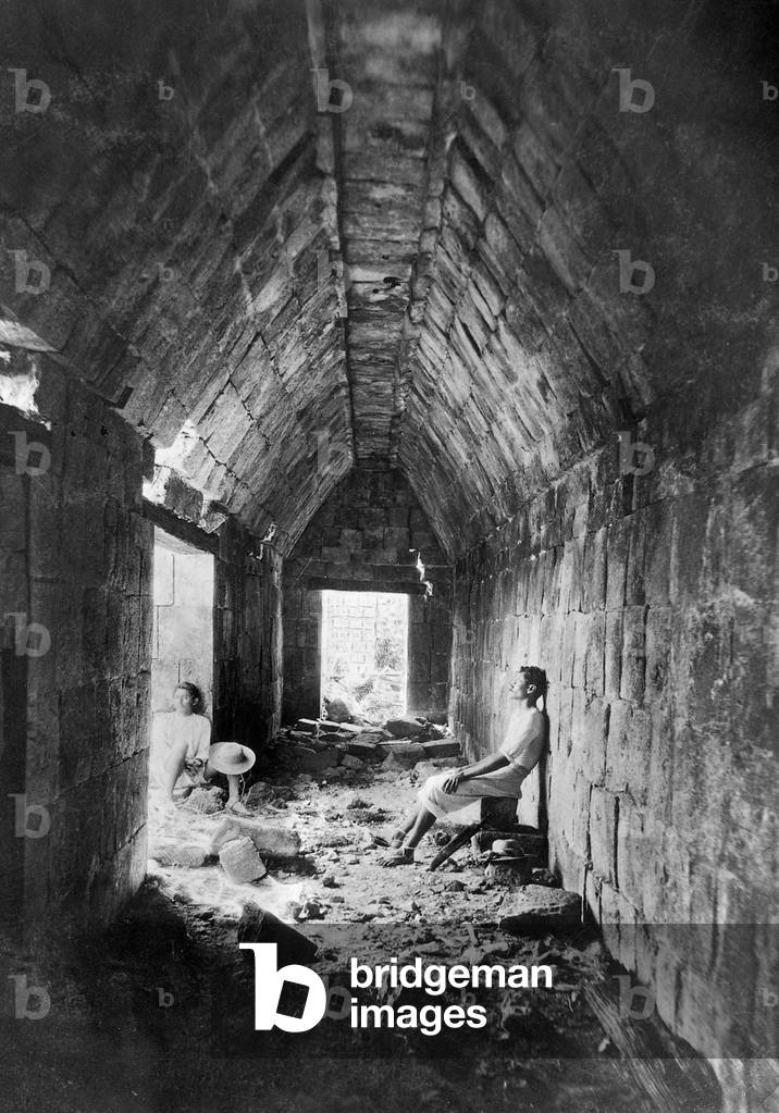 Dungeon of the main temple in Uxmal, 1932 (b/w photo)