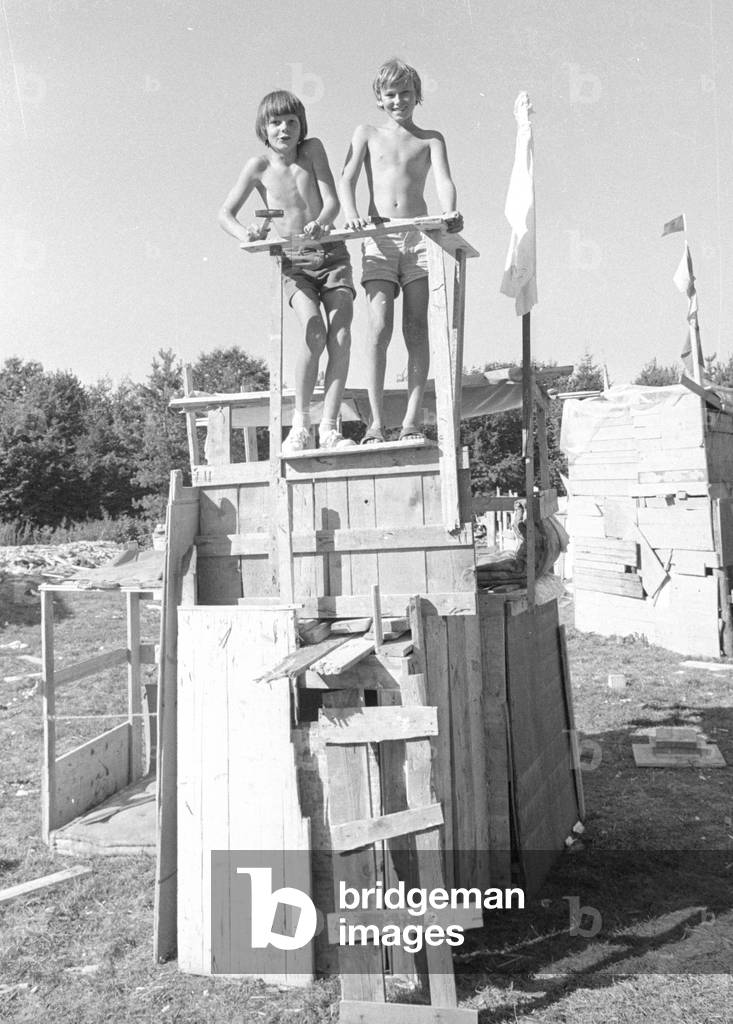 Playground in Fuerstenried near Munich, 1974 (b/w photo)