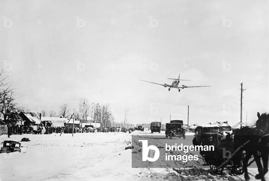 A Junkers Ju 52 transport aircraft on the Eastern Front, 1942 (b/w photo)