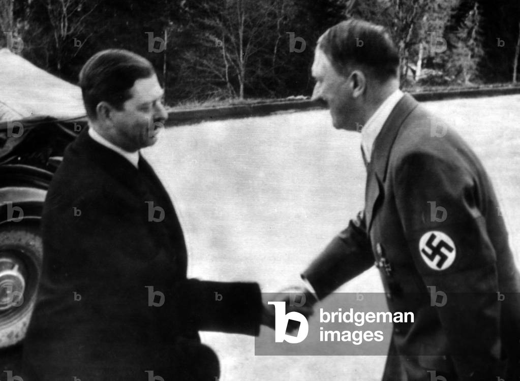 Adolf Hitler with King Carol II of Romania, 1938 (b/w photo)