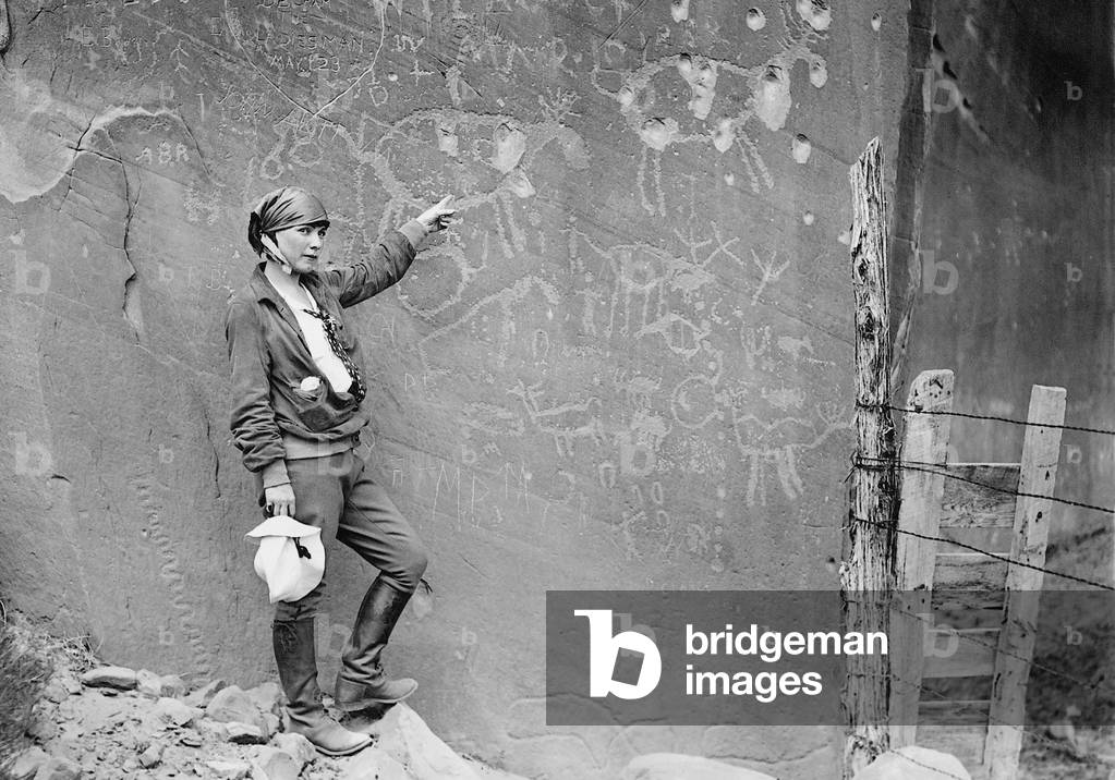 Archaeologist from a prehistoric cave-house in the Zion National Park, 1925 (b/w photo)