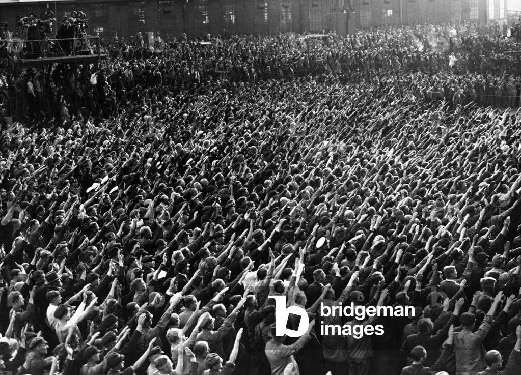 Adolf Hitler during the election campaign at Blohm & Voss, 1934 (b/w photo)