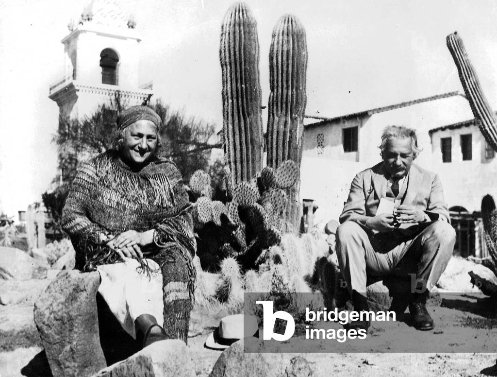Albert Einstein and his wife spend their vacation in Palm Springs, 1932 (b/w photo)