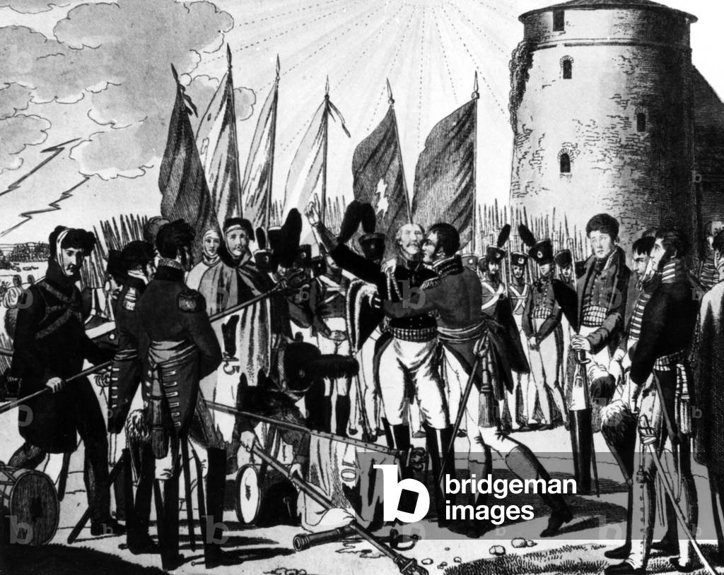 Wellington and Bluecher at the Battle of Waterloo (Belle Alliance), 1815