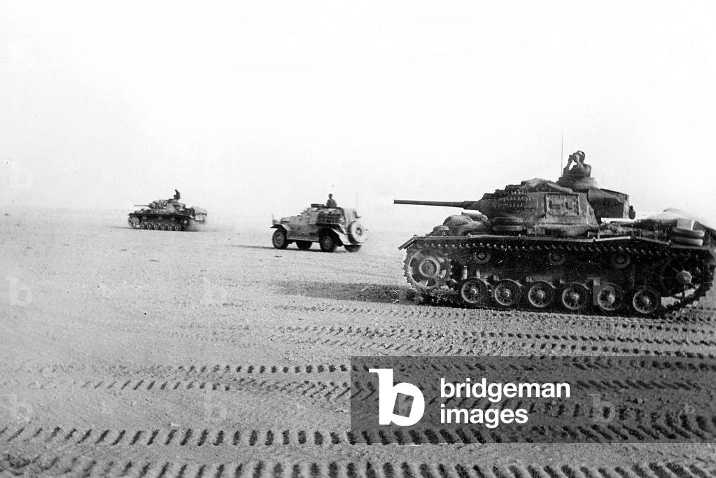 German Panzer III in North Africa (b/w photo)