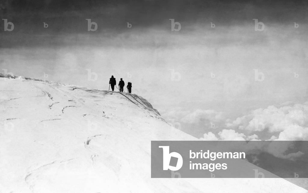 Mont Blanc ascent in winter, 1907 (b/w photo)