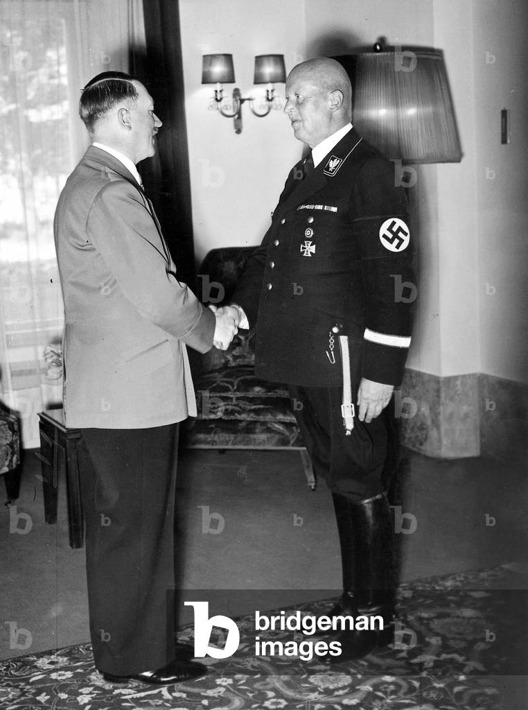 Hitler congratulates Lammers on his birthday (b/w photo)