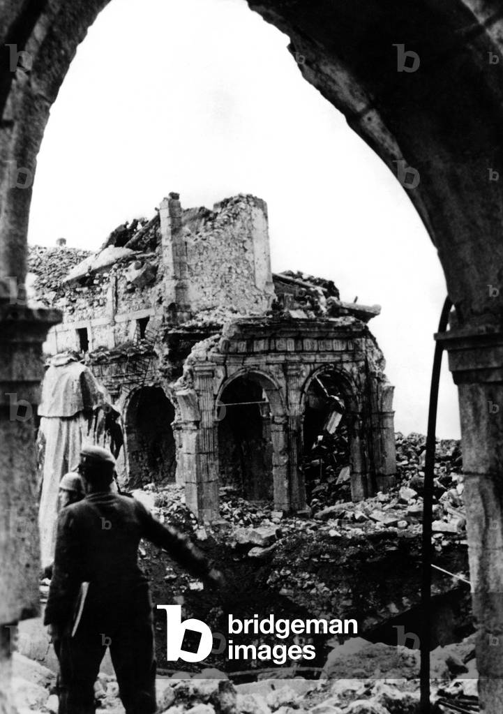 German paratroopers in the Monte Cassino monastery, 1944 (b/w photo)