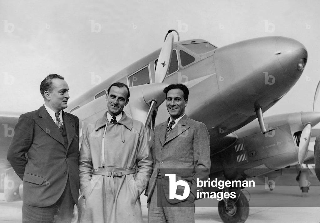 The aviators Arnoux, Japy and Micheletti, 1936 (b/w photo)
