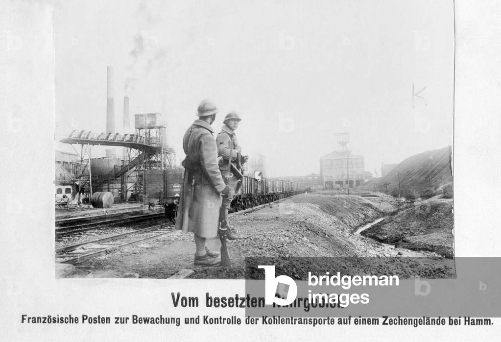 French soldiers guarding a coal transport at Hamm, 1923