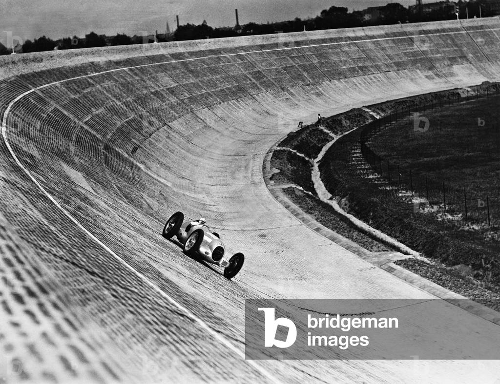 Hermann Lang on the Avus, 1937 (b/w photo)