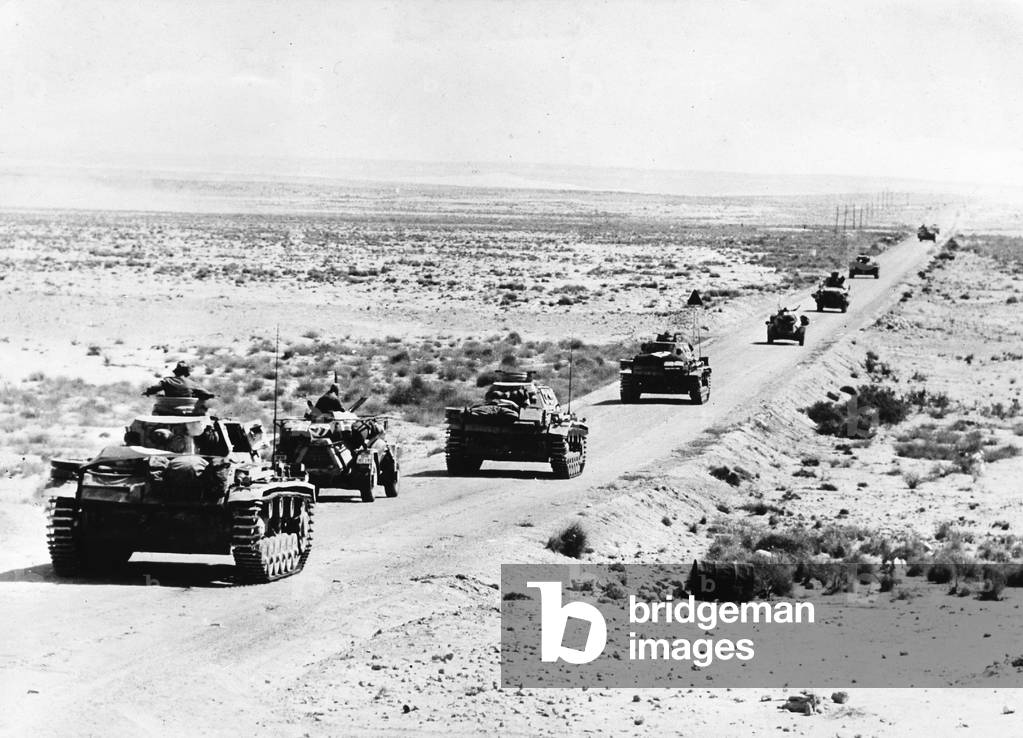 German tank column in Africa, 1941 (b/w photo)