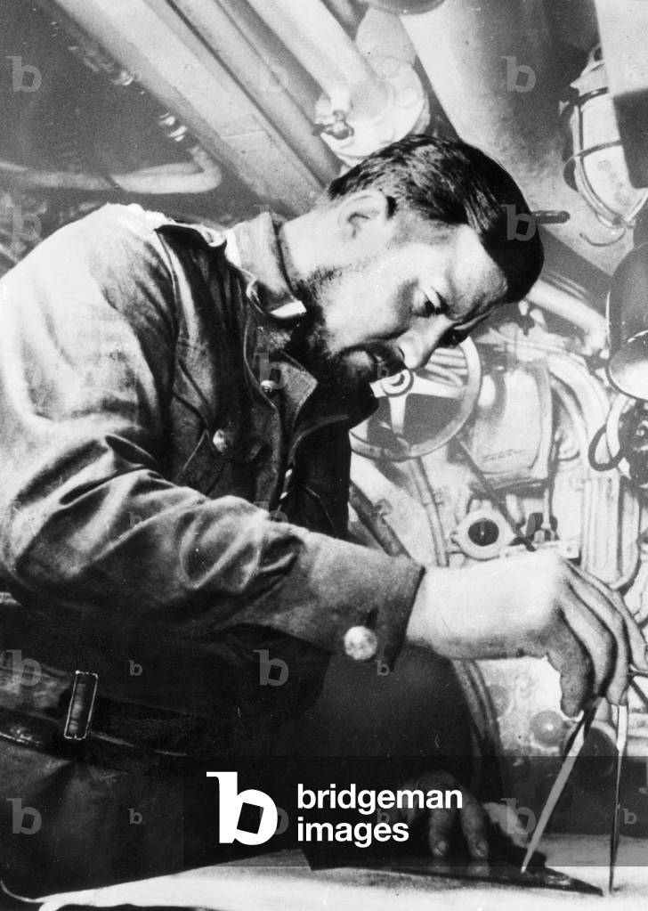 German U-boat on enemy drive in the Second World War (b/w photo)