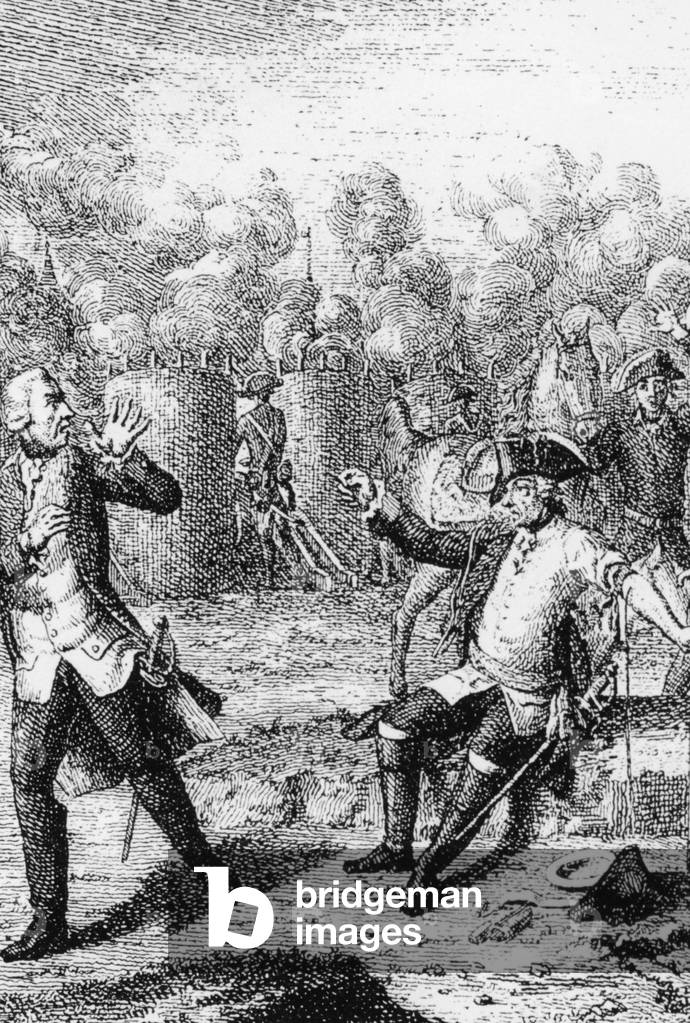The personal physician of Friedrich the Great runs away, around 1758 (engraving)