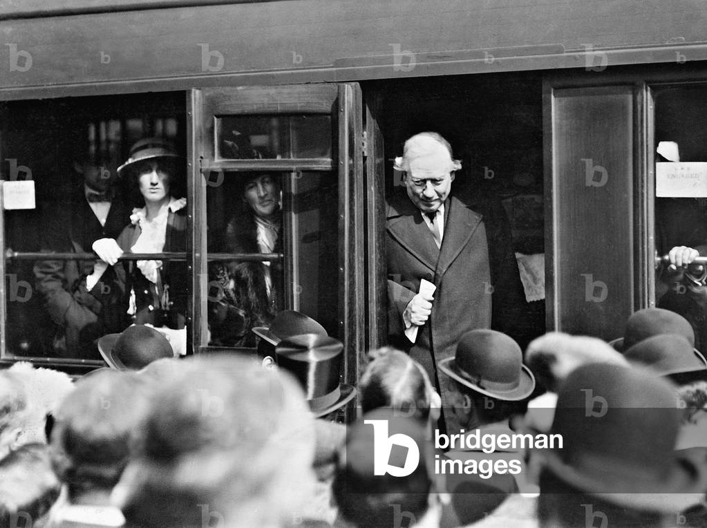 Herbert Henry Asquith at an election campaign tour, 1914 (b/w photo)