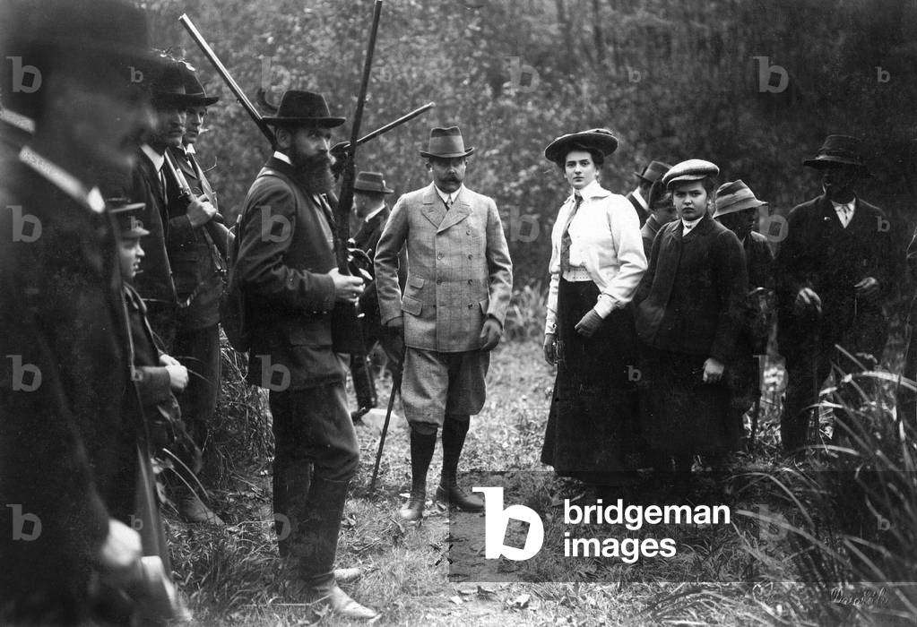 Archduke Franz Ferdinand on the hunt, 1907 (b/w photo)