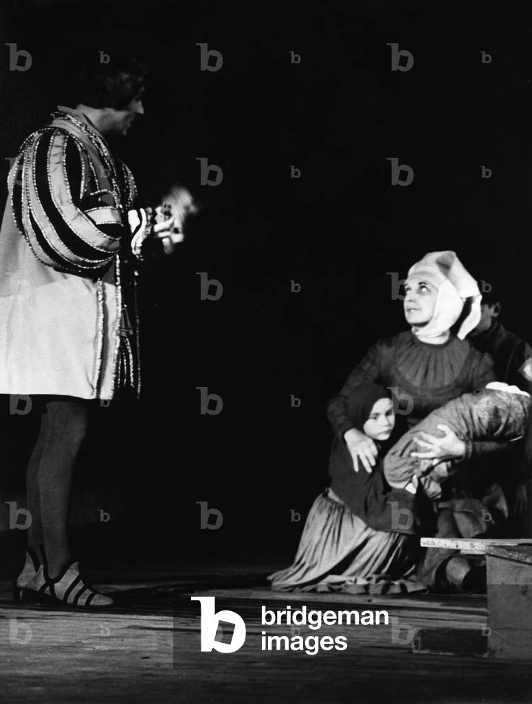 'Jedermann' staging at the Freilichtbuehne Augsburg (Open Air Theatre) (b/w photo)
