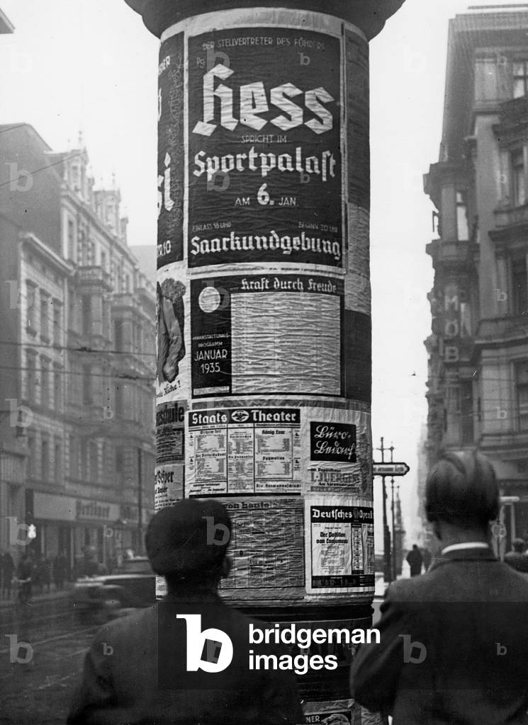 Poster for the Saar rally in the Berlin Sports Palace with the speaker Rudolf Hess, 1935 (b/w photo)