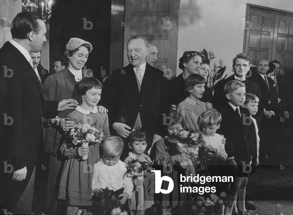 Konrad Adenauer with his family, 1961 (b/w photo)