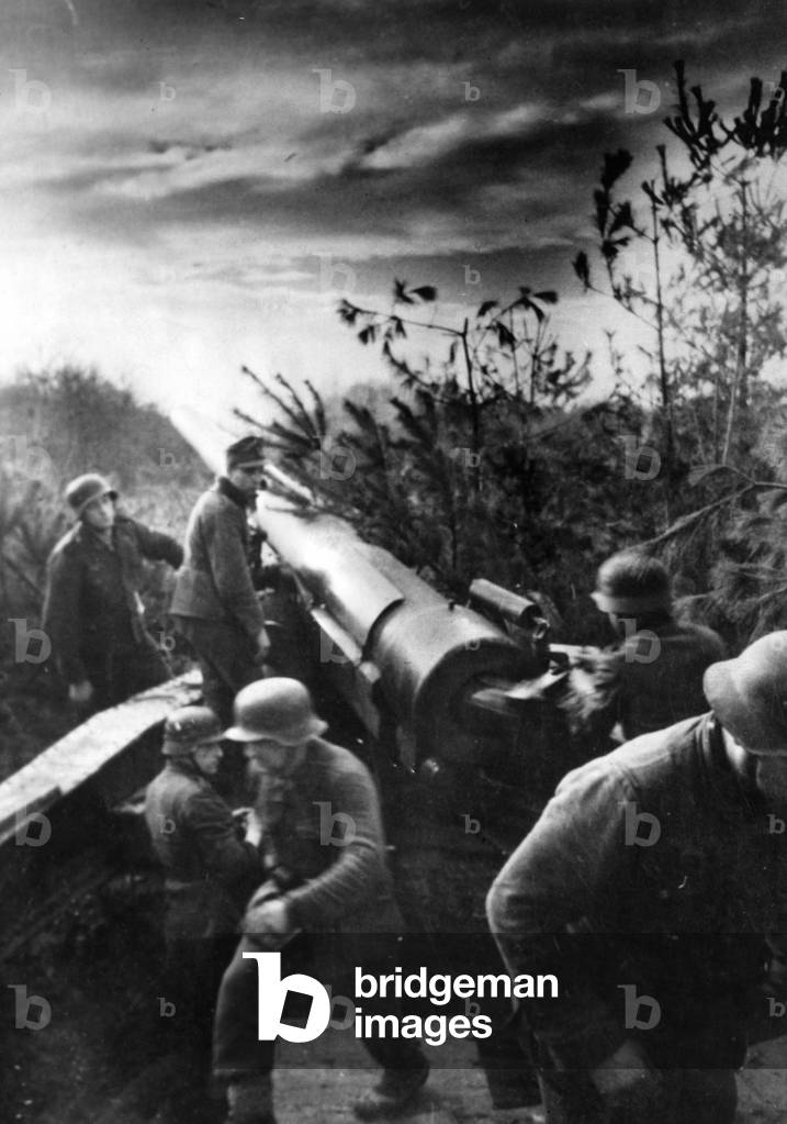 Artillery of the Wehrmacht at Aachen, 1944 (b/w photo)