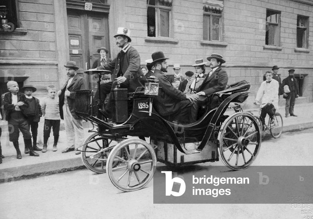Electric car in Berlin, 1899 (b/w photo)