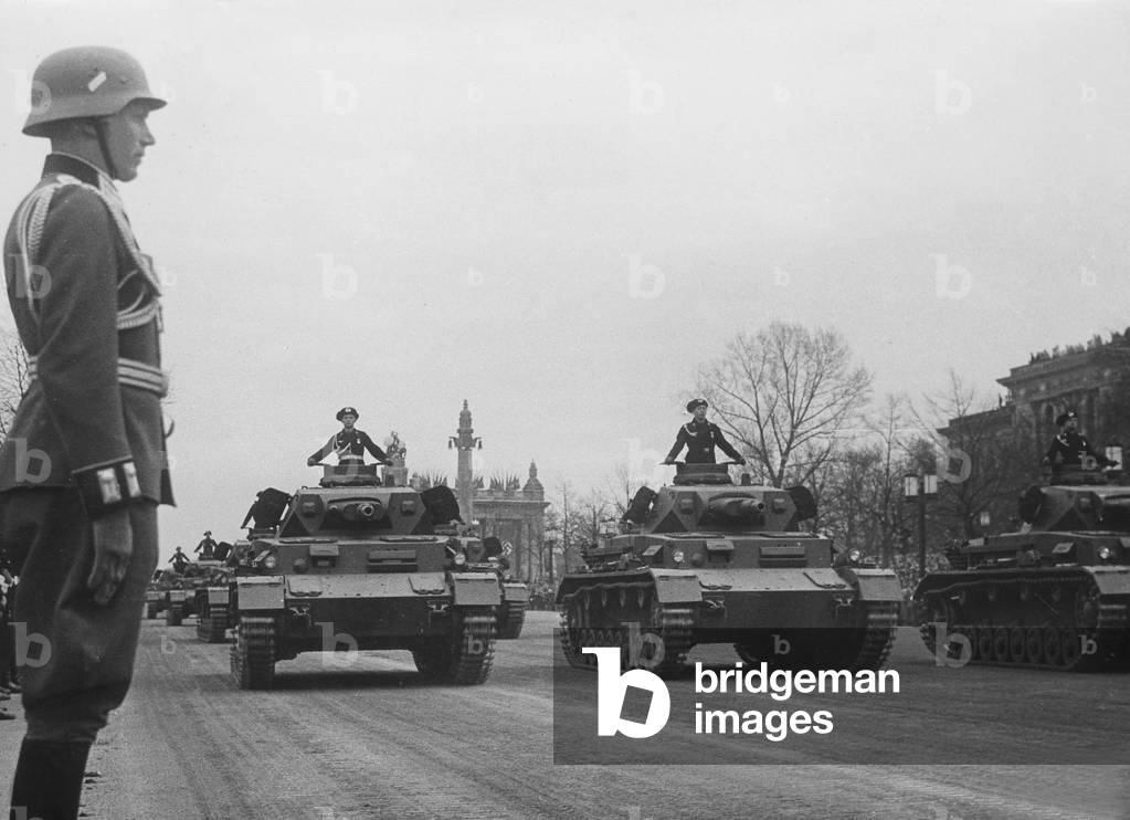 Tanks at the birthday parade for Adolf Hitler, 1939 (b/w photo)