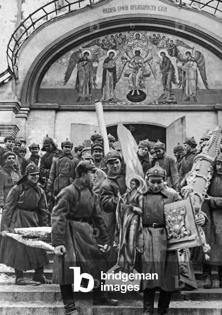 Soldiers of the Red Army plunder the Simonov monastery, 1930s