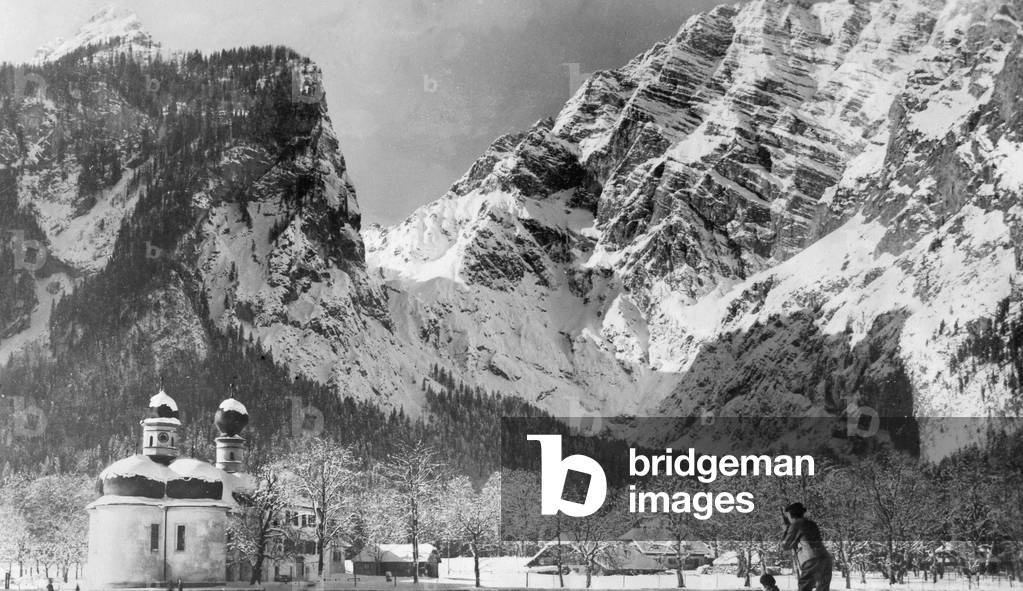 Konigs lake and Watzmann in Bavaria, 1937 (b/w photo)