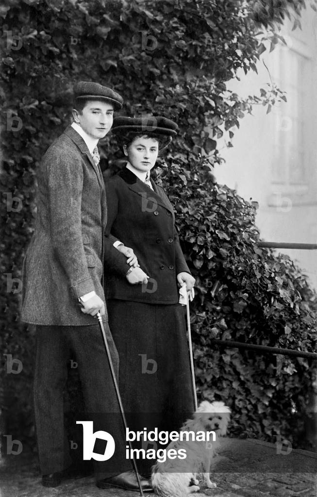 Prince August Wilhelm of Prussia and his wife, 1909 (b/w photo)