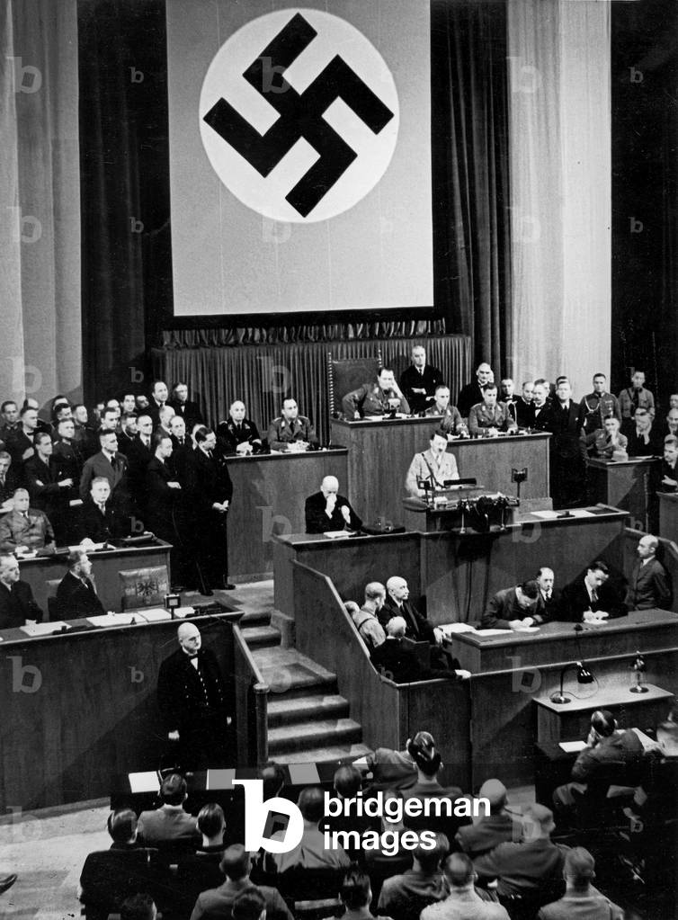 Hitler speaks at the Reichstag 1934 (b/w photo)